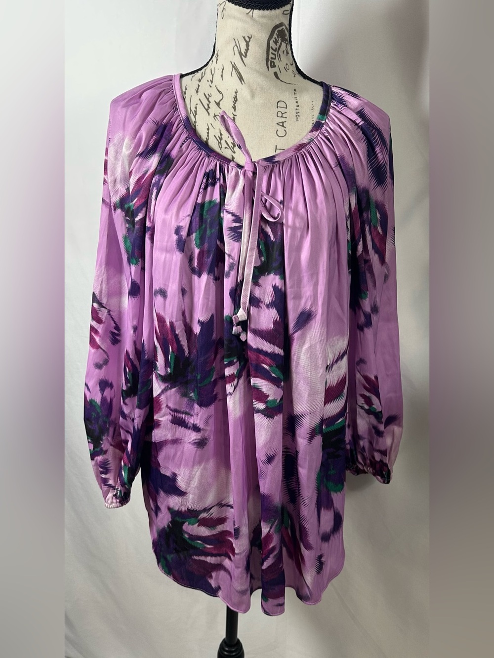 Jennifer Lopez Lavender Floral Tie-Neck Peasant Blouse - Picture 2 of 10